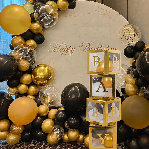 4Pcs/Set Balloon BABY Box Cube Clear Boxes Birthday Baby Shower Party Gift AU