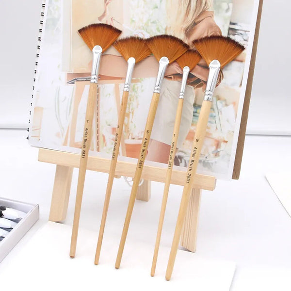 5 Pcs Fan-Shaped Artist Paint Brushes Set Watercolour Acrylic Oil Painting Brush