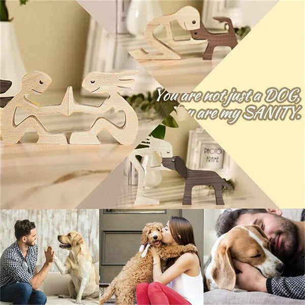 Handmade Wooden Statue, Sitting Woman and Dog, Wood Decor Craft DIY Home Decor