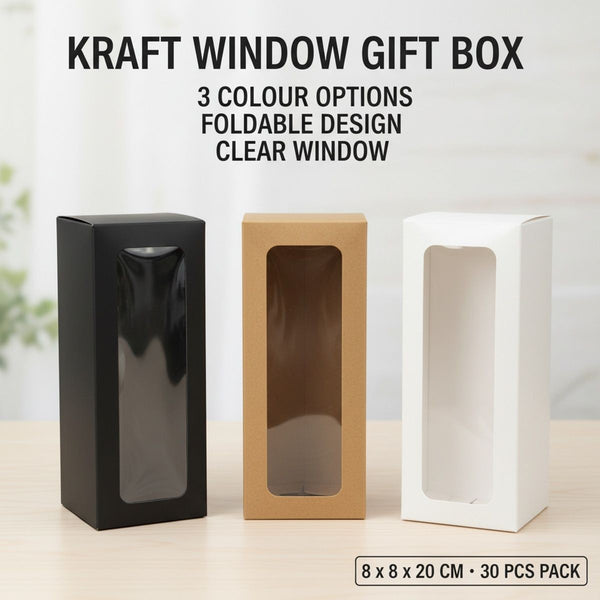 30PCS Kraft Window Gift Boxes Clear Display Treat Boxes Foldable Kraft Paper Boxes