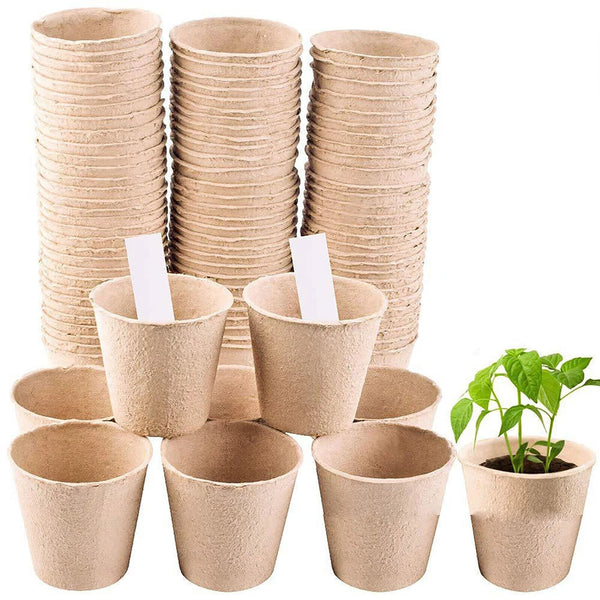 100X Biodegradable Seedling Pots Seed Garden Pots Cardboard Nursery Plant Labels