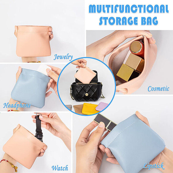 Pocket Cosmetic Bag Portable self-Closing Water-Resistant Leather Storage Bag AU