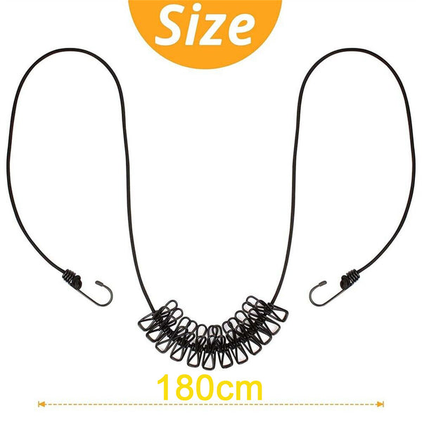 Portable Clothesline with 12 Clothespins,Windproof Travel Stretchy Retractable