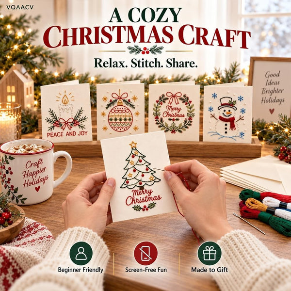 6PCS DIY Hand Embroidery Christmas Thread Cards Stitching Craft Kit