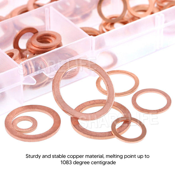 280PCS 12 Sizes Solid Copper Washers Sump Plug Seal Set Assorted Kit with Box AU