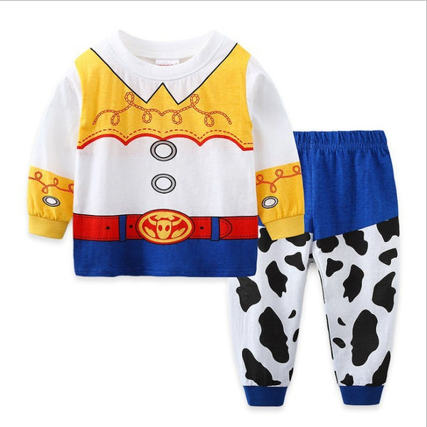 Jessie pyjama set for kids, cowgirl print top with cow-print pants