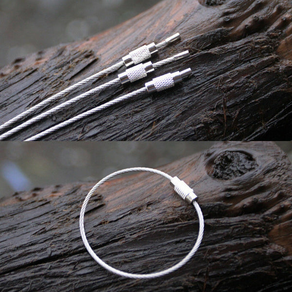 5Pcs Stainless Steel EDC Aircraft Cable Wire Loop Tag Key Chain Ring Screw Lock