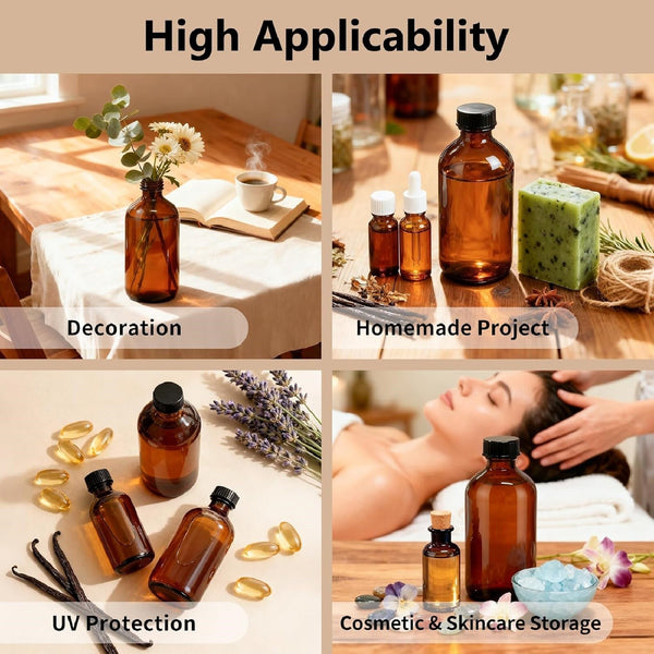 120ml Amber Glass Bottles – Boston Round Storage Bottles with Screw Caps
