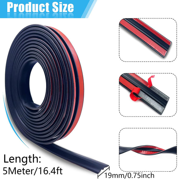 3 Pack 5M Car Window Trim Rubber Seal Strip – Self Adhesive Weatherstrip for Windshield and Door Sealing