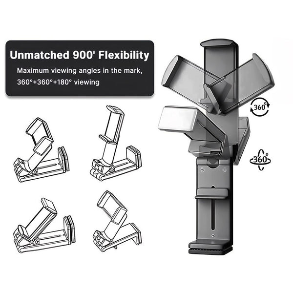 Universal Adjustable Phone Stand Holder | 360° Rotating Travel Desk & Clip Mount