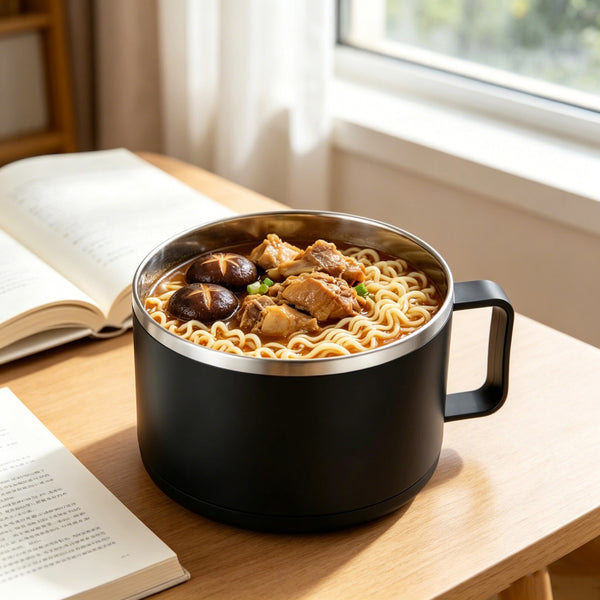 Stainless Steel Instant Noodle Bowl with Lid Draining Hole Soup Food Container