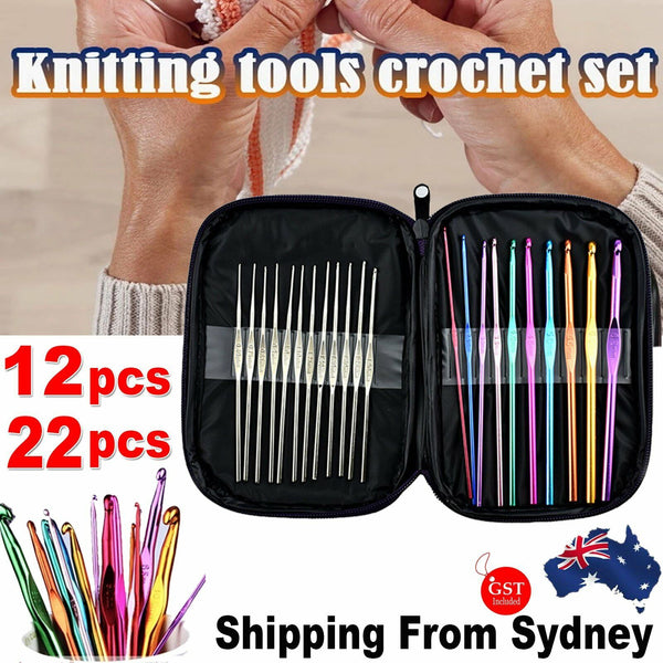 12/22 Size Multi Coloured Aluminium Crochet Hook Yarn Knitting Needles 2-8mm Set