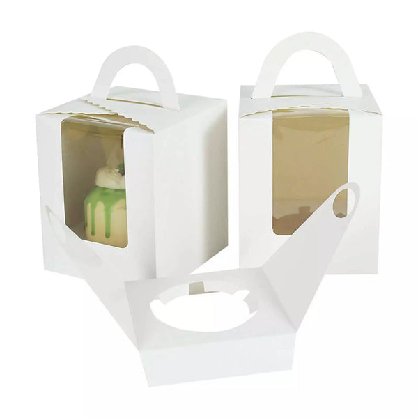 100pcs Cupcake Boxes with Clear Window | White Single Hole Muffin Gift Boxes