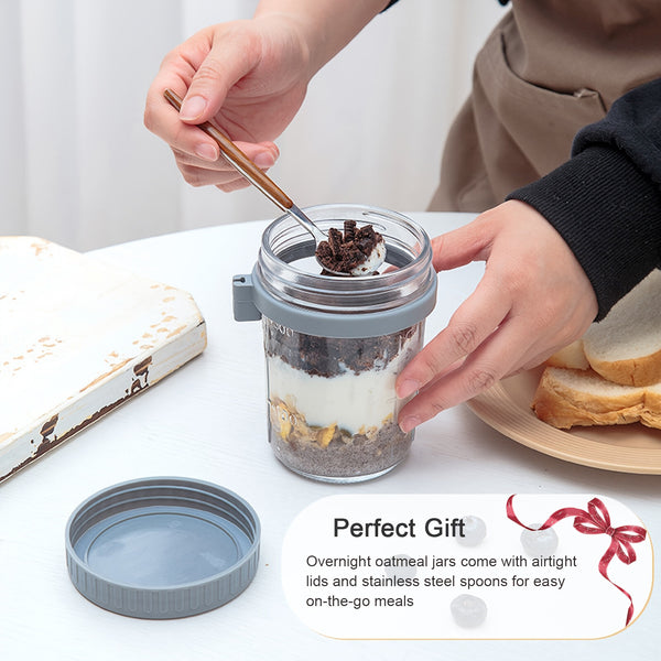 12pc With Spoon Mason Jars Heat Resistant Overnight Oat Glass Cup Juice Milk Cup