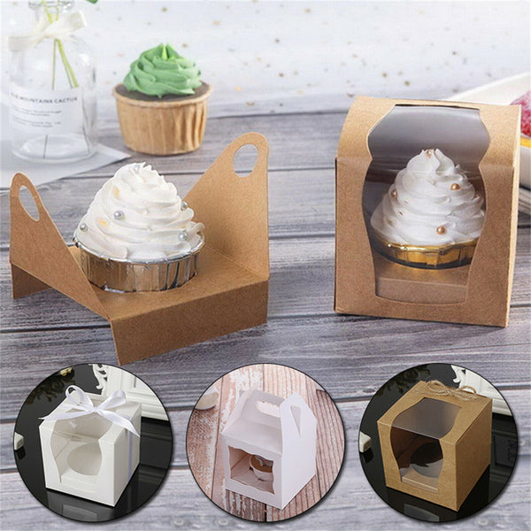 Cupcake Boxes with Window Ribbon Cake Packaging Gift Boxes