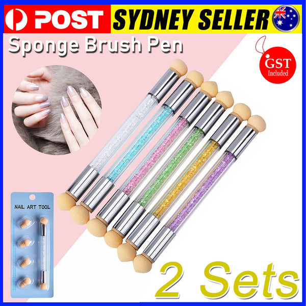 2 Sets Nail Art Sponge Stamping Brush Dual-head Colour Transfer Pen Gradient Paint AU