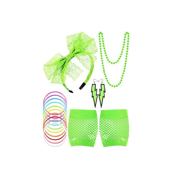 80s Neon Party Accessories Set – Retro Fancy Dress Costume Kit