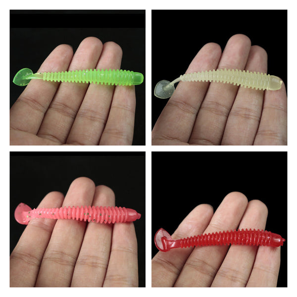 100 Soft Plastic Fishing Lure Tackle 50mm Paddle Tail Grub Worm bream lures Bass