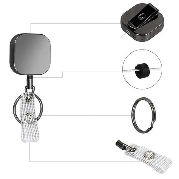 2X Square Metal Retractable Pull Key Ring Badge Lanyard Reel Belt Clip Keychain