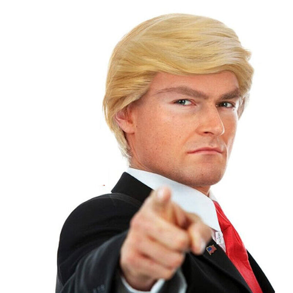 USA President Fancy Dress Costume Wig Red Tie Blonde Donald Trump Cosplay Adults