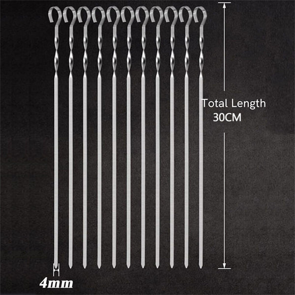 100 Metal BBQ Flat Skewers Stainless Steel Barbecue Grill Kebab Stick NeedleTool