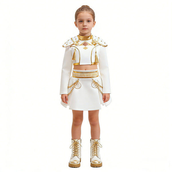 Girl wearing kids Rumi costume from KPop Demon Hunters - front view - Lets Party