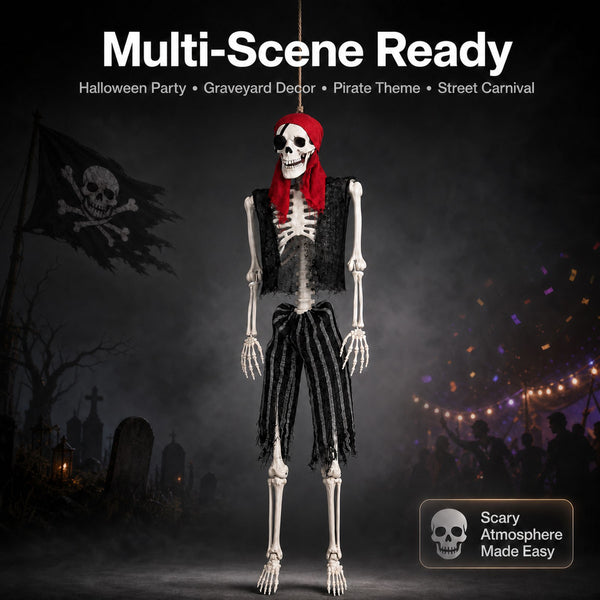 Yezi Halloween Skeleton 166cm Life Size Pirate Decor Poseable PE White