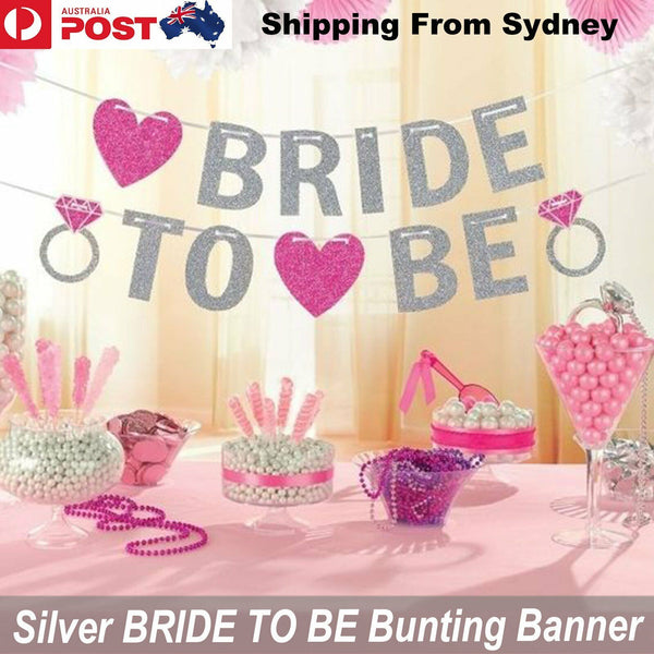 Bride to Be Banner – Silver Glitter Heart Bunting for Hens Night