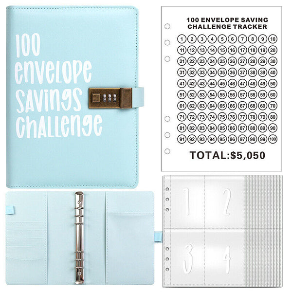 100 Days-Envelope Saving Money Book Budget Savings Challenge Binder with Lock