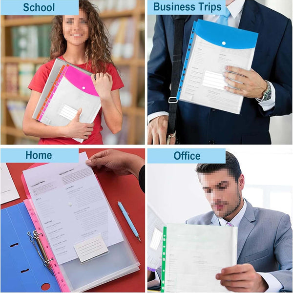 24PCS A4 PVC Document Folders Filing Wallets with Popper Closure