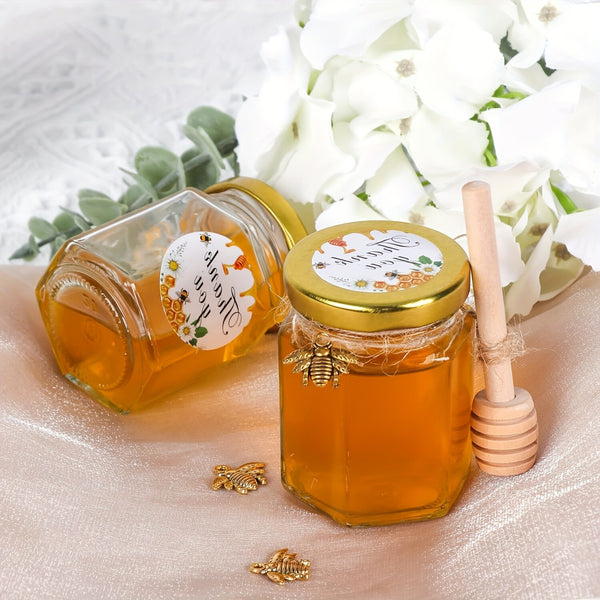 12pcs 180ml Mini Hexagonal Glass Honey Jars with Gold Lids | Wedding Party Favor Jars