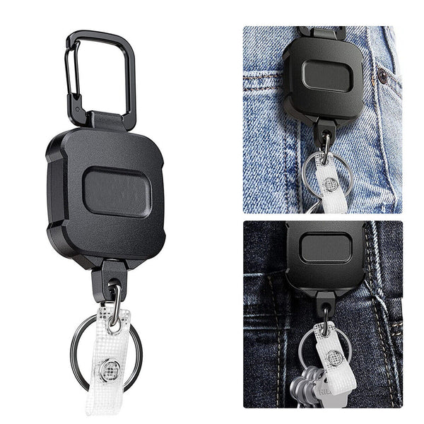 1X Heavy Duty Metal Retractable Carabiner Key Chain Ring Badge Holder Steel Cord