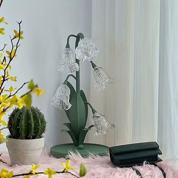Lily Flower Table Lamp USB Powered Warm White LED Decorative Glass Desk Bedside Light