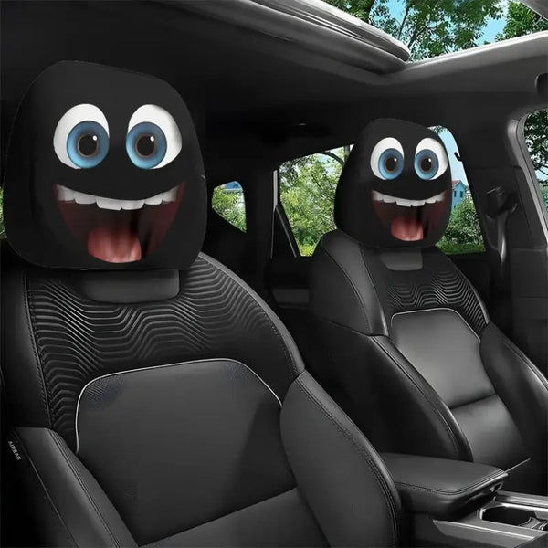 2PCS Funny Face Expressions Car Headrest Covers Automobile Interior