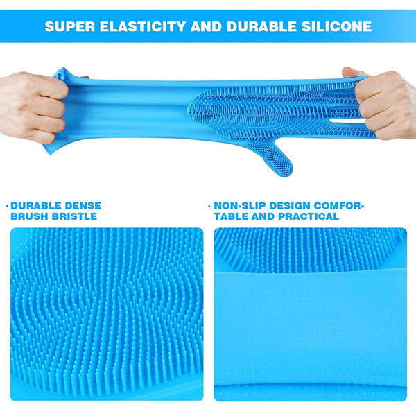Magic Silicone Rubber Dish Washing Gloves Kitchen Scrubber Cleaning Sponge Tool