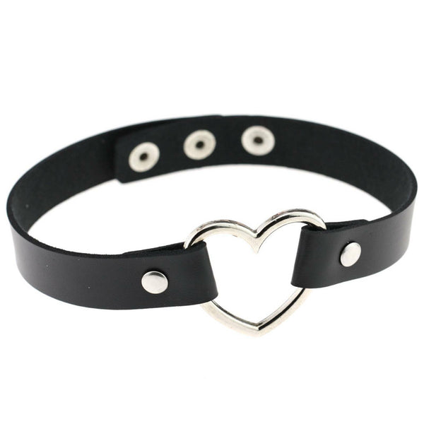 5x Punk Gothic Leather Love Heart Choker Collar Buckle Necklace Teens Stunning