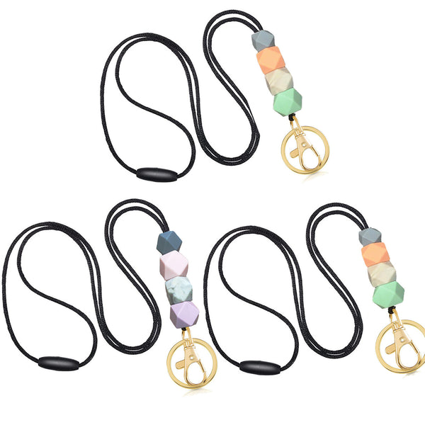 1/2x Silicone Beads Neck Strap Lanyard ID Card Badge Keyring Key Holder Necklace