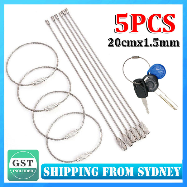 5Pcs Stainless Steel EDC Aircraft Cable Wire Loop Tag Key Chain Ring Screw Lock