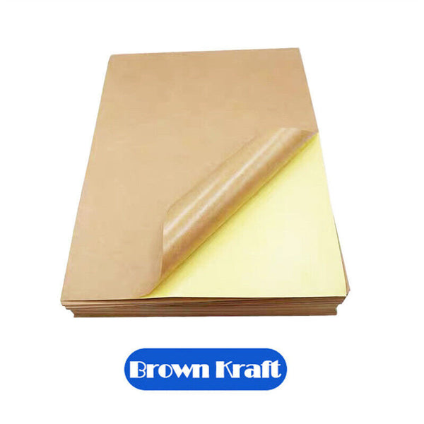 100X A4 Self Adhesive Brown Kraft Sticker Paper Sheet Label Laser Inkjet Printer