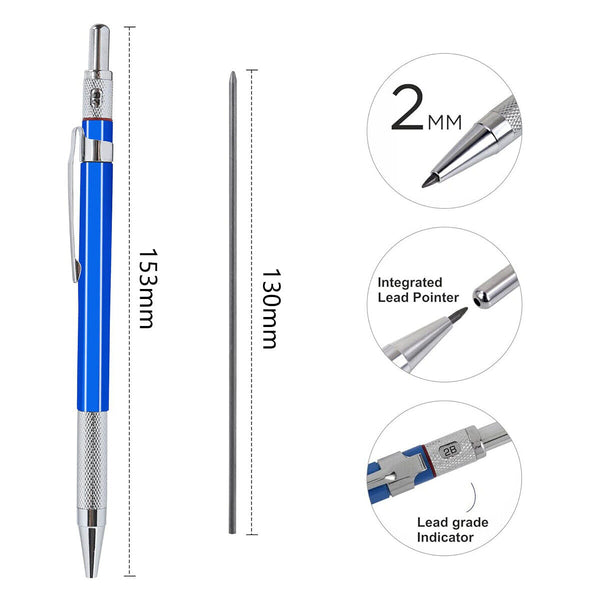 2X 2B 2mm Lead Holder Automatic Mechanical Draw Drafting Pencil 24 Leads Refill