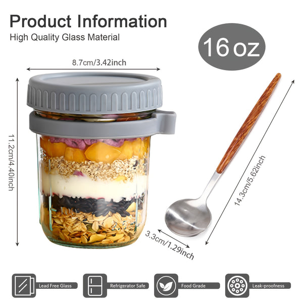 12pc With Spoon Mason Jars Heat Resistant Overnight Oat Glass Cup Juice Milk Cup