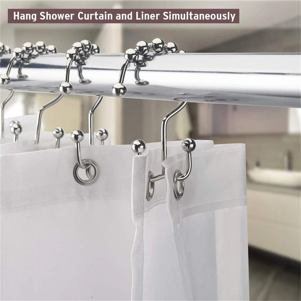 24X Shower Curtain Hooks Rings Rust-Resistant Metal Double Glide Shower Hooks