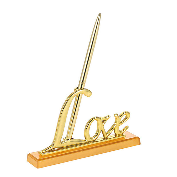 Wedding Signing Pen with Gold Plated Love Holder Party Pen Set Engagement Favors