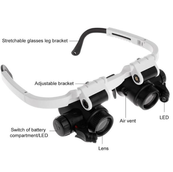 Jeweler Repair Magnifier LED Lamp Headband Light Head-Mounted Magnifying Glasses