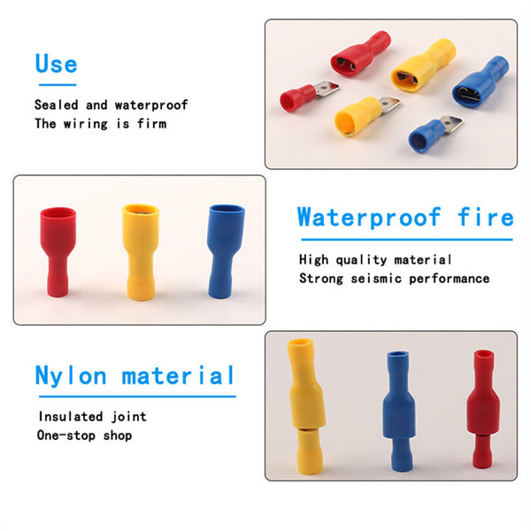 100X Insulated Electrical Wire Spade Splice Connectors Cable Crimp Terminals Kit