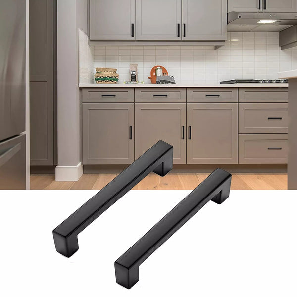 5pcs Matte Black Cabinet Handles | Stainless Steel Drawer Pulls for Kitchen & Cupboard