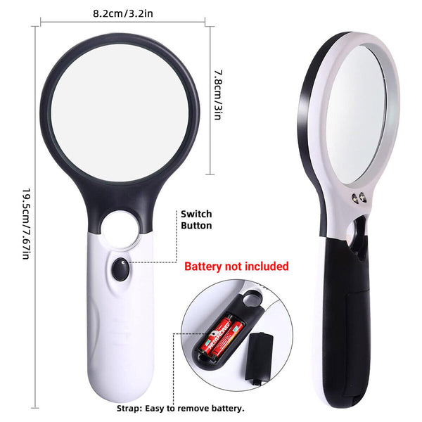 2x Handheld Magnifying Glass With 3LED Light 45X High Powe Illuminated Magnifier