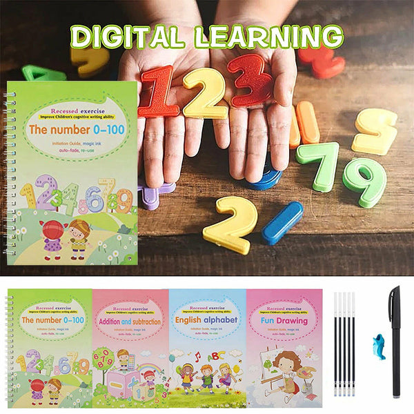 Kids Magic Handwriting Copybook Set Reusable English Calligraphy Practice Book