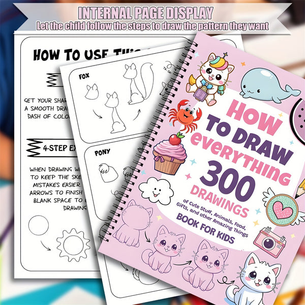 2PCS How to Draw Anything Book Step-by-Step Drawing Guide for Kids & Beginners