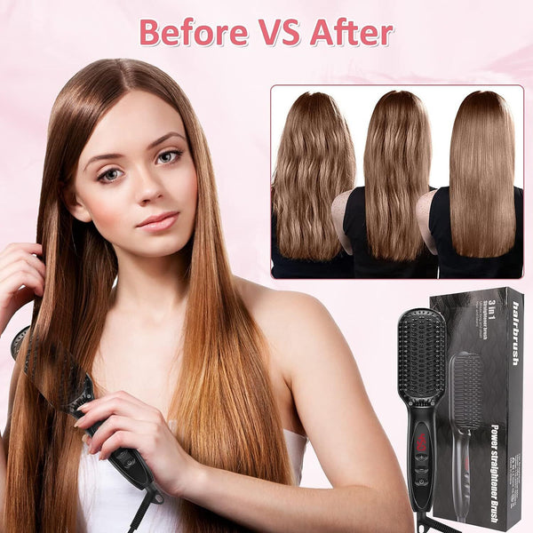 Hair Straightener Brush Ionic Ceramic Fast Comb Heating Function and LED AU